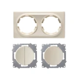 OneKeyElectro Set: Serienschalter 2fach und Ein-Aus-Lichtschalter, unterputz, matt-Antifingerprint, Schutzart IP20, 230V/16A, rund mit Abdeckrahmen 2fach, waagerecht, beige