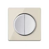 OneKeyElectro Design-Serienschalter 2fach weiß mit Glas-Abdeckrahmen beige, Garda Line, rund, 1 Weg, Unterputz, Schutzart IP20, 230V/16A