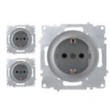 OneKeyElectro Set: 3x Schuko-Steckdosen Set, Steckdose mit Schraubklemmen und Erdung, 230V/16A, Schutzart IP20, gute Wärmebeständigkeit - grau