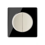 OneKeyElectro Design-Serienschalter 2fach beige mit Glas-Abdeckrahmen schwarz, Garda Line, rund, 1 Weg, Unterputz, Schutzart IP20, 230V/16A