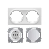 OneKeyElectro Set: Schuko-Steckdose und Ein-Aus-Lichtschalter, unterputz, matt-Antifingerprint, Schutzart IP20, 230V/16A, rund mit Abdeckrahmen 2fach, waagerecht