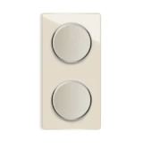 OneKeyElectro 2x Lichtschalter 1fach + Glas-Abdeckrahmen 2fach senkrecht, Komplette Schaltlösung, Schalter-Set, rund, Unterputz, Schutzart IP20, 230V/16A - beige