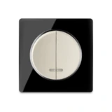 OneKeyElectro Design Doppel-Kontrollschalter beige mit Glas-Abdeckrahmen schwarz, LED-Glimmlampe, Garda Line, 1 Weg, Unterputz, Schutzart IP20, 230V/16A