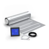 WARMON elektrische Fußbodenheizung für Laminat: Zweiader-Heizmatte mit Aluminiumfolie AluPro-80 (80 W/m²) mit Thermostat MCS 450 Touch schwarz