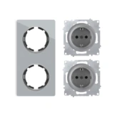 OneKeyElectro Set: 2х Schuko-Steckdose mit Glas-Abdeckrahmen 2fach, senkrecht, 230V/16A, Schutzart IP20, gute Wärmebeständigkeit, grau
