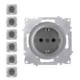 OneKeyElectro Set: 7x Schuko-Steckdosen Set, Steckdose mit Schraubklemmen und Erdung, 230V/16A, Schutzart IP20, gute Wärmebeständigkeit - grau