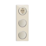 OneKeyElectro Schuko-Steckdose + 2x Lichtschalter einfach + elegantem Garda Glas-Abdeckrahmen 3fach, senktrecht, Schraubklemmen, 230V/16A, Schutzart IP20, gute Wärmebeständigkeit, - beige