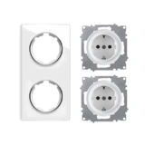 OneKeyElectro Set: 2х Schuko-Steckdose mit Glas-Abdeckrahmen Garda 2fach, senkrecht, 230V/16A, Schutzart IP20, gute Wärmebeständigkeit