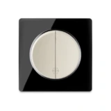 OneKeyElectro Design-Wechselschalter 2fach beige und Glas-Abdeckrahmen schwarz, Steuerung von zwei Orten, Lichtschalter rund, Unterputz, Schutzart IP20, ohne Rahmen, 230V/16A