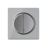 OneKeyElectro Design-Wechselschalter 2fach und Glas-Abdeckrahmen, Steuerung von zwei Orten, Lichtschalter rund, Unterputz, Schutzart IP20, ohne Rahmen, 230V/16A, grau