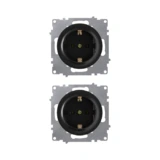 OneKeyElectro Set: 2х Schuko-Steckdosen Set, Steckdose mit Schraubklemmen und Erdung, 230V/16A, Schutzart IP20, gute Wärmebeständigkeit - schwarz