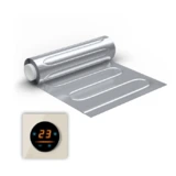 Elektrische Fußbodenheizung: Zweiader-Heizmatte mit Aluminiumfolie WARMON ALU 150 W/m² mit WiFi-Thermostat OKE-25 Touch und beigem Garda Glass-Abdeckrahmen - 12 m²