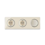 OneKeyElectro 2x Schuko-Steckdose + Lichtschalter einfach + elegantem Garda Glas-Abdeckrahmen 3fach, waagerecht, Schraubklemmen, 230V/16A, Schutzart IP20, gute Wärmebeständigkeit, - beige