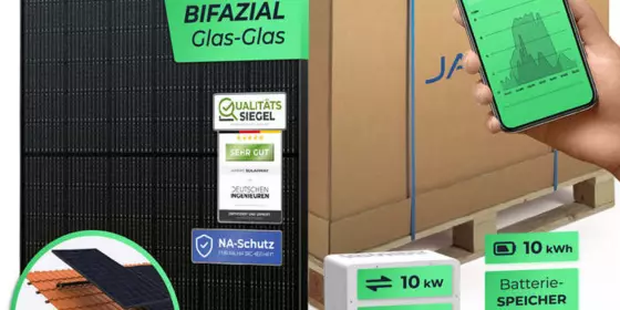 SOLARWAY Solaranlage Komplettset 10 kW (24x bifaziale Panels), Deye SUN-10K-SG04LP3 (10 kW Ausgang) + Deye 10 kWh Speicher inkl. Montagesystem, App & WiFi ansehen