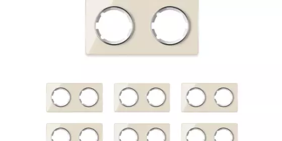 OneKeyElectro Set: 7х Garda Glas- Abdeckrahmen Set, Abdeckrahmen (2fach, waagerecht) für Lichtschalter oder Steckdose, Unterputz, matt- antifingerprint - beige ansehen