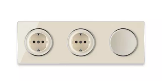 OneKeyElectro 2x Schuko-Steckdose + Lichtschalter einfach + elegantem Garda Glas-Abdeckrahmen 3fach, waagerecht, Schraubklemmen, 230V/16A, Schutzart IP20, gute Wärmebeständigkeit,  - beige ansehen