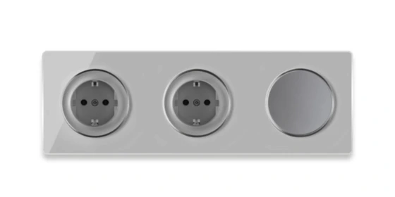 OneKeyElectro 2x Schuko-Steckdose + Lichtschalter einfach + elegantem Garda Glas-Abdeckrahmen 3fach, waagerecht, Schraubklemmen, 230V/16A, Schutzart IP20, gute Wärmebeständigkeit,  - grau ansehen