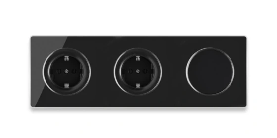 OneKeyElectro 2x Schuko-Steckdose + Lichtschalter einfach + elegantem Garda Glas-Abdeckrahmen 3fach, waagerecht, Schraubklemmen, 230V/16A, Schutzart IP20, gute Wärmebeständigkeit,  - schwarz ansehen