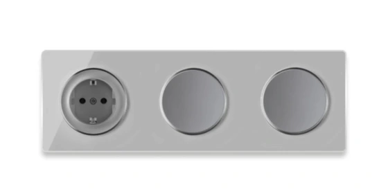 OneKeyElectro Schuko-Steckdose + 2x Lichtschalter einfach + elegantem Garda Glas-Abdeckrahmen 3fach, waagerecht, Schraubklemmen, 230V/16A, Schutzart IP20, gute Wärmebeständigkeit,  - grau ansehen