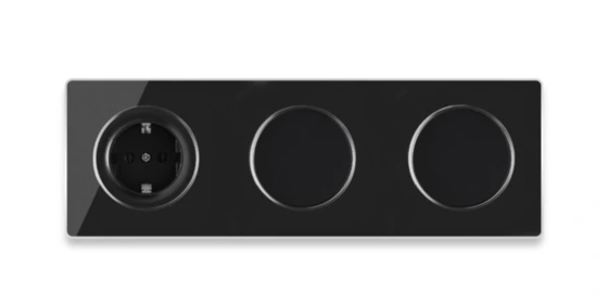 OneKeyElectro Schuko-Steckdose + 2x Lichtschalter einfach + elegantem Garda Glas-Abdeckrahmen 3fach, waagerecht, Schraubklemmen, 230V/16A, Schutzart IP20, gute Wärmebeständigkeit,  - schwarz ansehen